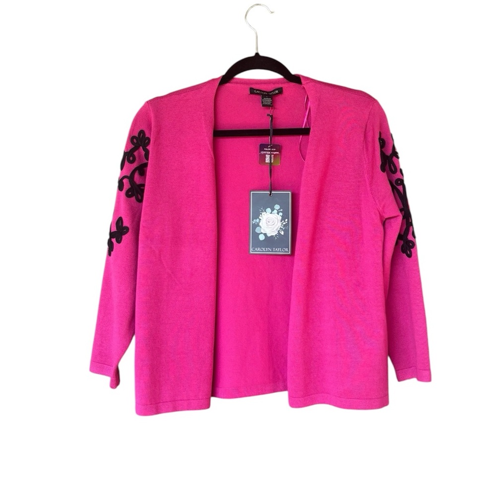 Carolyn Taylor Women’s L Barbie Pink Open Front Cardigan Sweater NWT 3/4‎ Sleeve